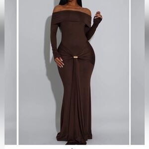 Elegant Off-Shoulder Brown Dress